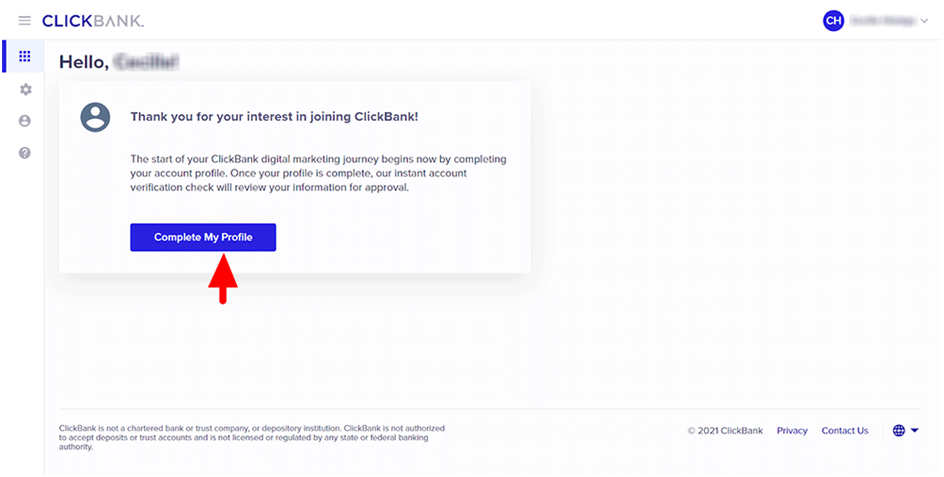 click bank profile complete