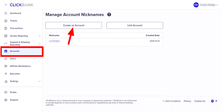 clickbank account panel